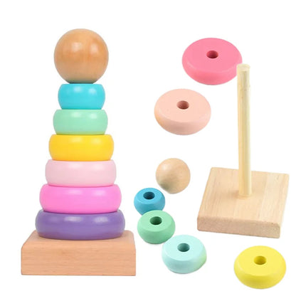 Wooden Rainbow Tower Children Educational Montessori Toys Childhood Learning Kids Colorful Wood Blocks for Christmas Gift TMZ