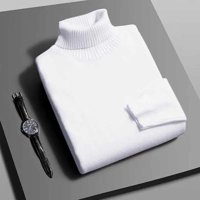 Autumn Mens High Quality Knitted Turtleneck Sweater Slim Fit Long Sleeve Anti-pilling Pullover Solid Color Trend Men Streetwea - Smarsty