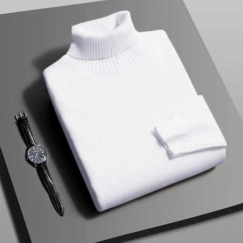Autumn Mens High Quality Knitted Turtleneck Sweater Slim Fit Long Sleeve Anti-pilling Pullover Solid Color Trend Men Streetwea - Smarsty