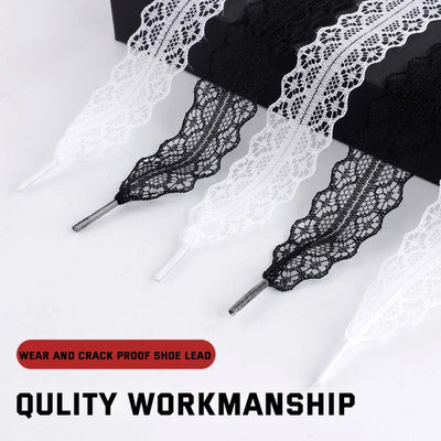 Lace Braided Shoelaces  2.9CM Width Fancy Flat Shoelace Black White Silk Shoe Laces for Ballet Sneakers German Training Shoes - Smarsty