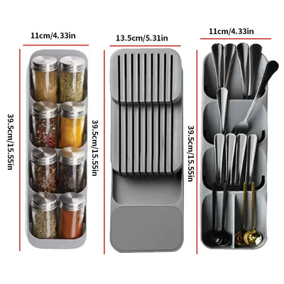 Kitchen Drawer Cutlery Storage Tray Knife Holder Spoon Forks Tableware Organizer Container For Spice Bottles Knives Block Rack by Smarsty