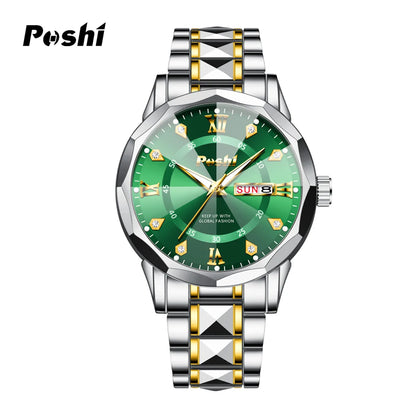 Poshi Men's Waterproof Luminous Quartz Watch with Dual Calendar - Smarsty