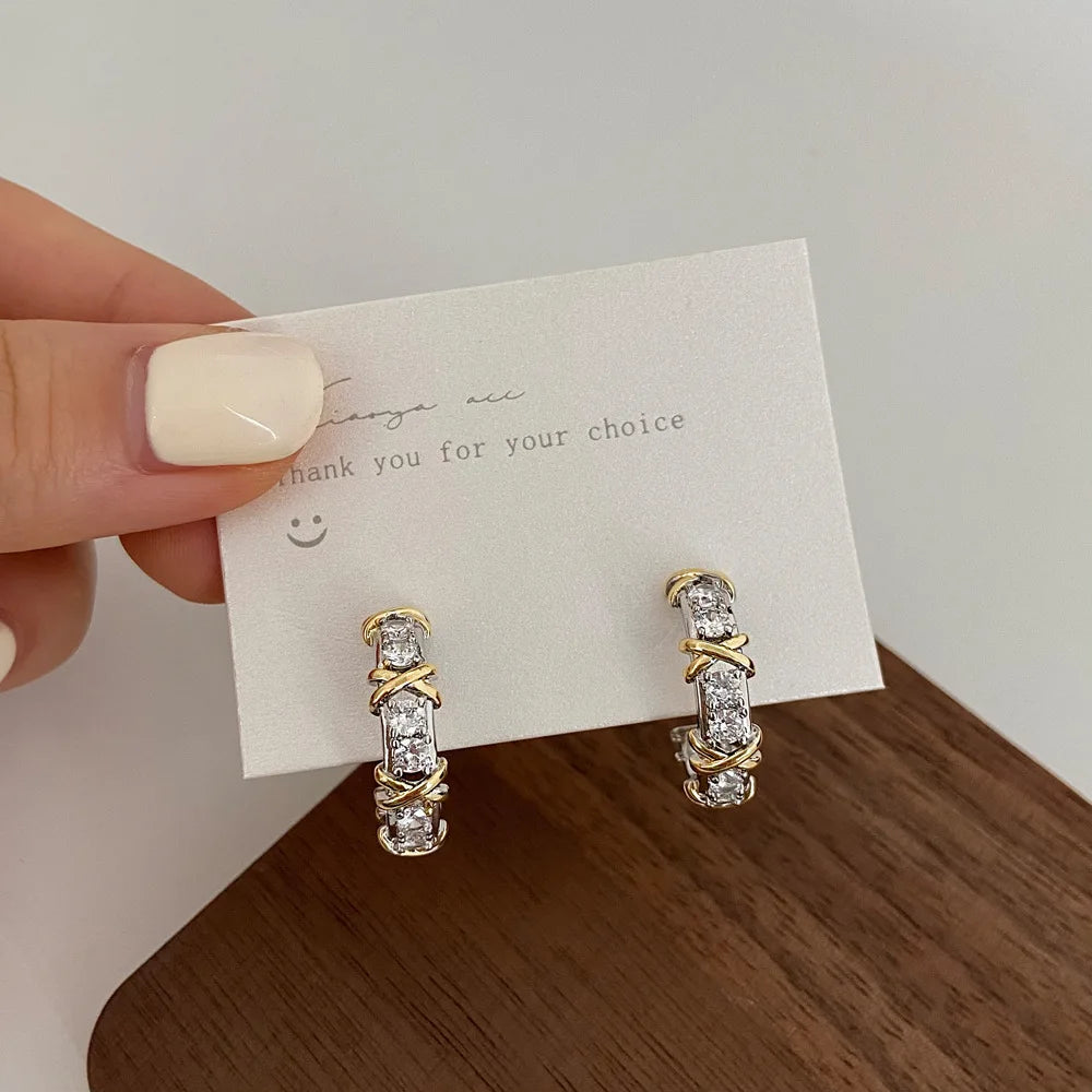 Vintage CC Stud Earrings Cubic Zirconia Korean Style Gift - Smarsty