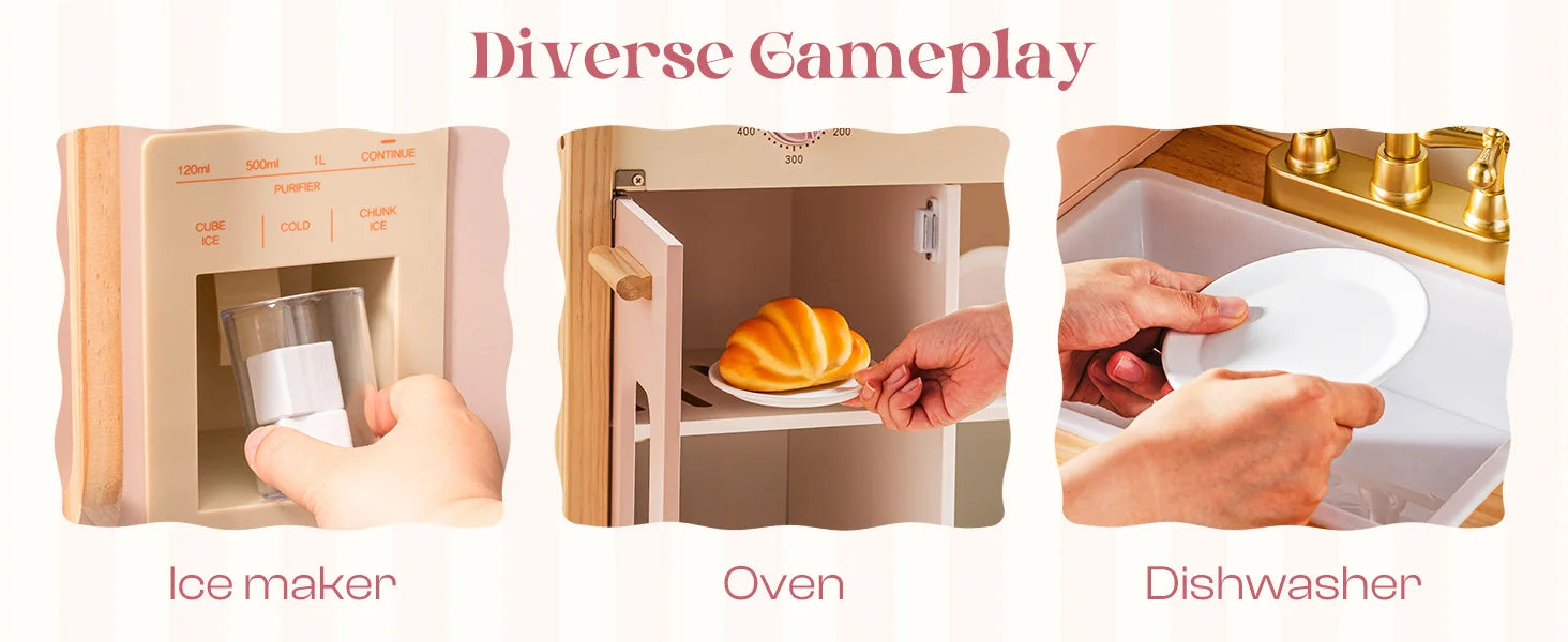 Robotime Robud Kids Corner Kitchen Playset Wooden Play Kitchen Set with Realistic Sound Pretend Play Gift for Boys Girls Pink by Smarsty