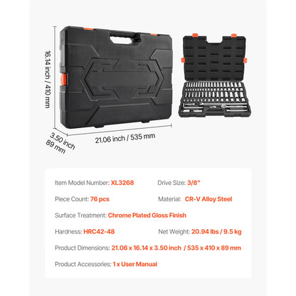 SucceBuy Socket Set 86 Pieces 3/8 1/4 1/2in Drive Socket and Ratchet Set SAE Metric Mechanic Tool Kit with Ratchet Wrench