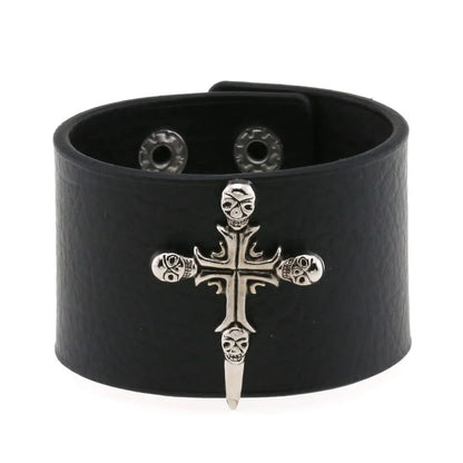 Unisex PU Leather Punk Bracelet With Spikes And Skull - Smarsty