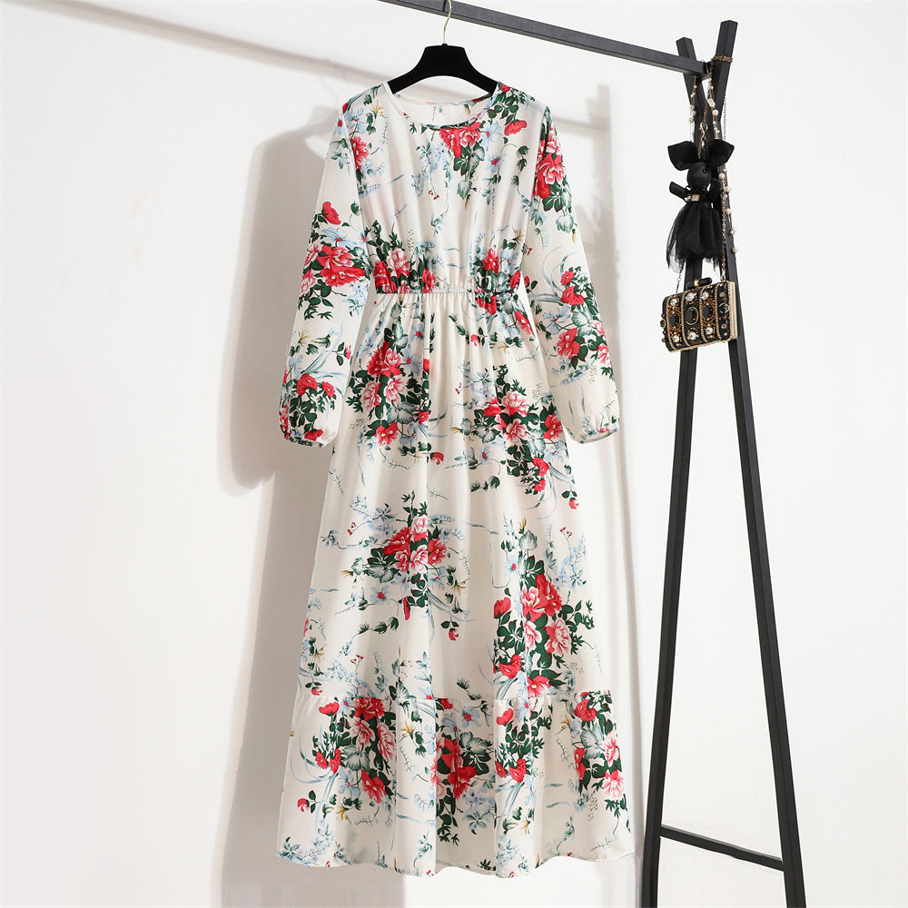 2023 Sping Summer Bohemian Women Maxi Dress Casual Long Sleeve High Waist Beach Woman Chiffon Dresses Floral Vestidoes Mujer New - Smarsty