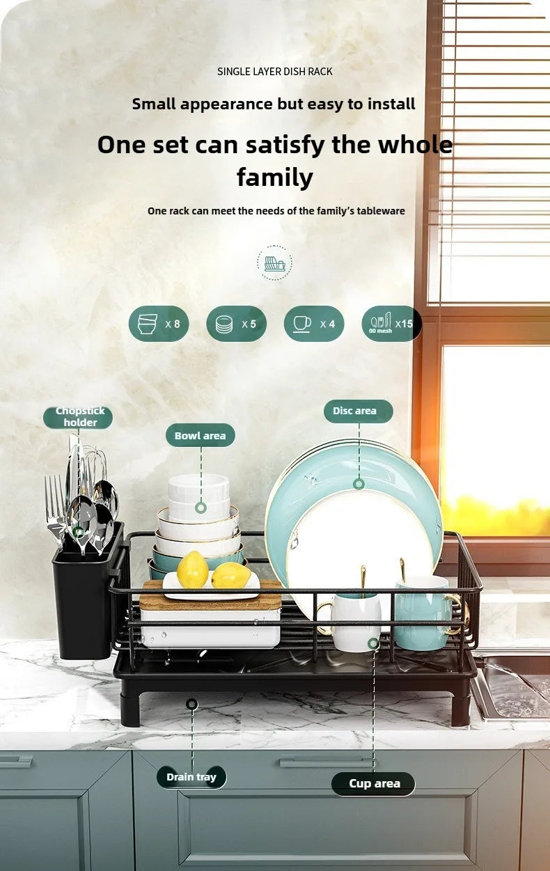 Single Layer Hollow Dish Rack Kitchen Countertop Rack with Drainage Tray Multifunctional Tableware Rack Rust Resistant Durable