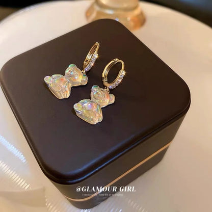 Cute Bear Drop Earrings for Women with Shiny Zircon Finish - Smarsty