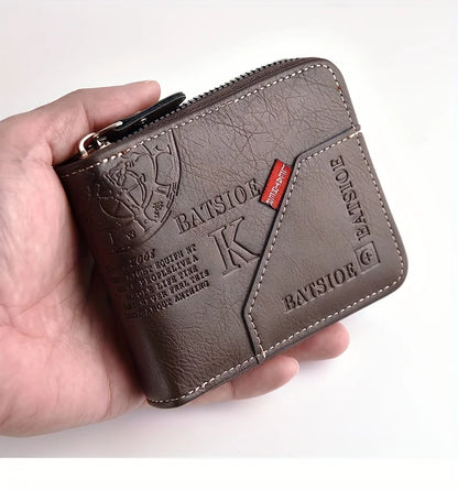 Men's Wallet Made of PU Wax Oil Skin Purse for Men Coin Purse Short Male Card Holder Wallets Zipper Around Money Coin Purse - Smarsty
