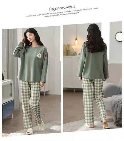 Spring and Autumn New Ladies Pajamas Homewear Set of Long-Sleeved Autumn and Winter Homewear Women Plus Size Pajamas Set - Smarsty