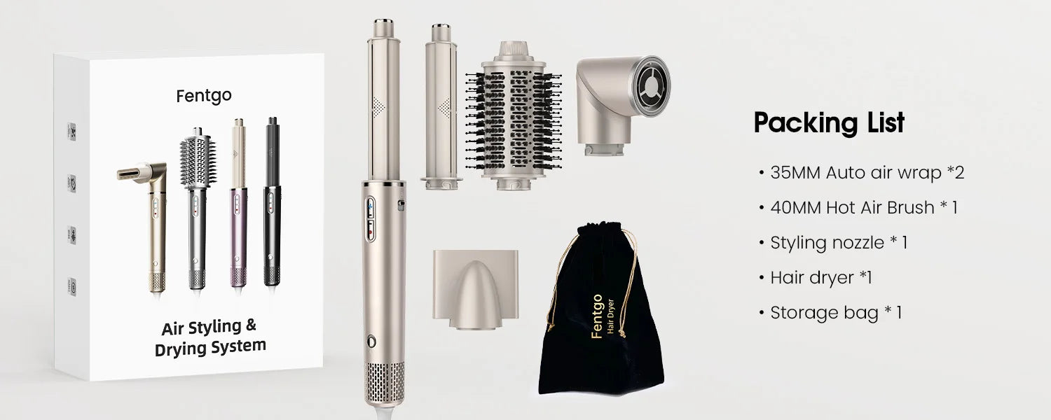 FENTGO Hair Dryer Brush & 5 in 1 Hair Styler, Silver, 110 Volts, 1400 Watts, Ionic Technology, Fast Drying, Multi Styler for Str