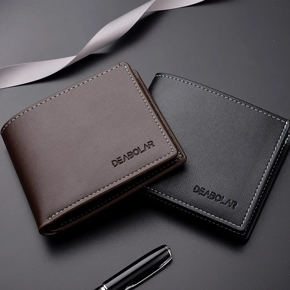 Pu Leather Men Short Wallet Thin Style Folding Young Men Credit Card Holder Wallet - Smarsty