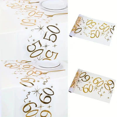 Gold Birthday Table Runner Decor for 20th 30th 60th Celebrations - Smarsty