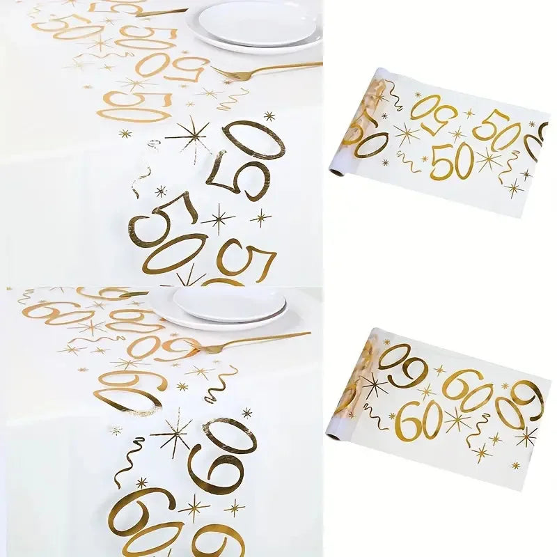 Gold Birthday Table Runner Decor for 20th 30th 60th Celebrations - Smarsty