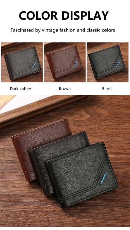 Men Short Bifold Faux Leather Masculina Billetera Credit ID Card Holder Wallet Billfold Purse Clutch Solid Hombre Business Slim - Smarsty