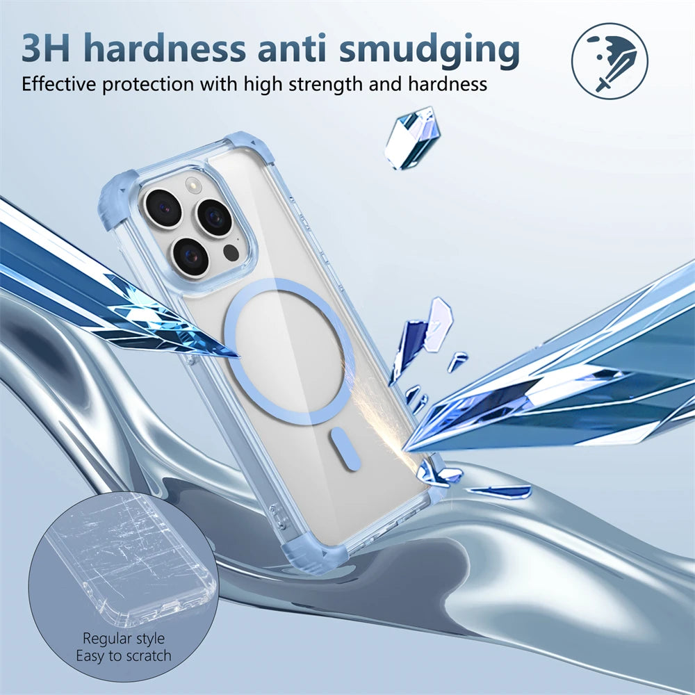 Luxury For Magsafe Wireless Charge Shockproof Armor Clear Case For iPhone 17 16 14 13 12 15 Pro Max Magnetic Clear Hard Cover
