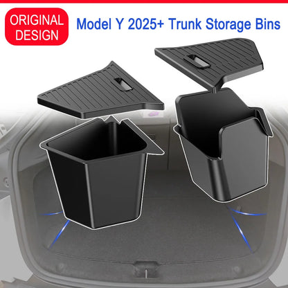 For Tesla Model Y Juniper Trunk Organizer Side Storage Box Boot Organizer Flocked TPE Mat Anti-dirty 2025 Car Travel Accessories