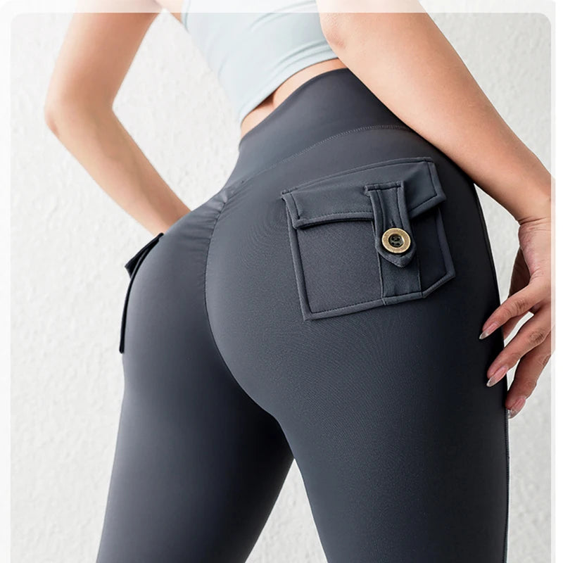 Solid Color Butt Lifting Gym Fitness Pants High Waist Flared Yoga Leggings for Women - Smarsty
