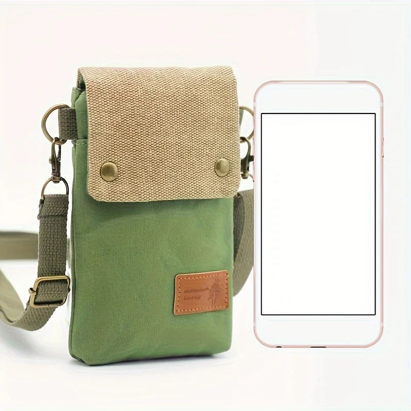 Canvas Crossbody Bag With Cell Phone Pocket And Coin Purse - Smarsty