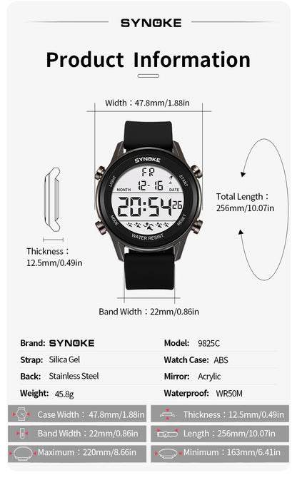 SYNOKE Men's Waterproof LED Digital Sports Watch - Smarsty