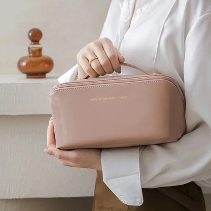 Fashion Portable PU Leather Large Capacity Travel Cosmetic Bags Makeup Pouch Women Waterproof Bathroom Multifunction Wash Bag - Smarsty