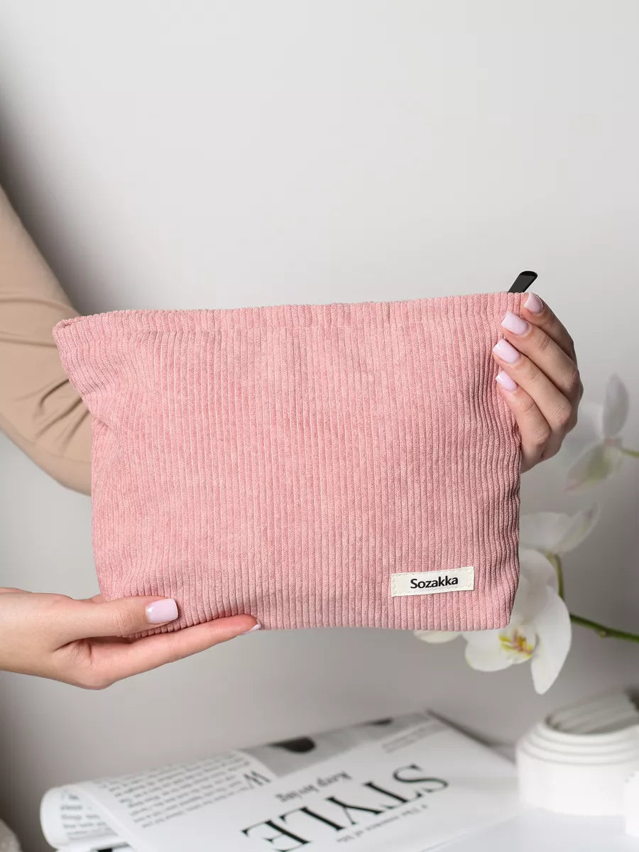 Corduroy Cosmetic Bag For Women With Large Capacity - Smarsty