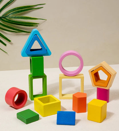 Geometric Shape Sorting Stacking Toys Columns Colorful Matching Puzzles Building Blocks Early Learning Color & Shape Recognition by Smarsty