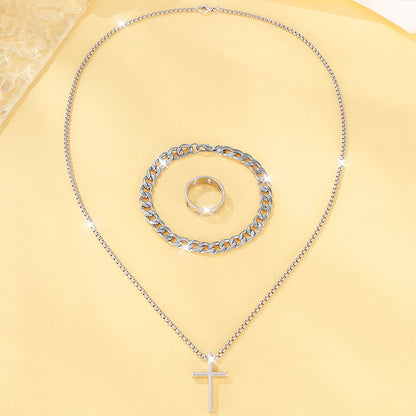 Men's 3 Piece Alloy Jewelry Set with Cross Pendant - Smarsty