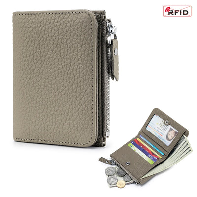 Genuine Leather Men Women Cute Short Wallet Luxury Solid Zipper Coin Purse rfid Bank Credit Card Holder Slim Small Money Bag - Smarsty
