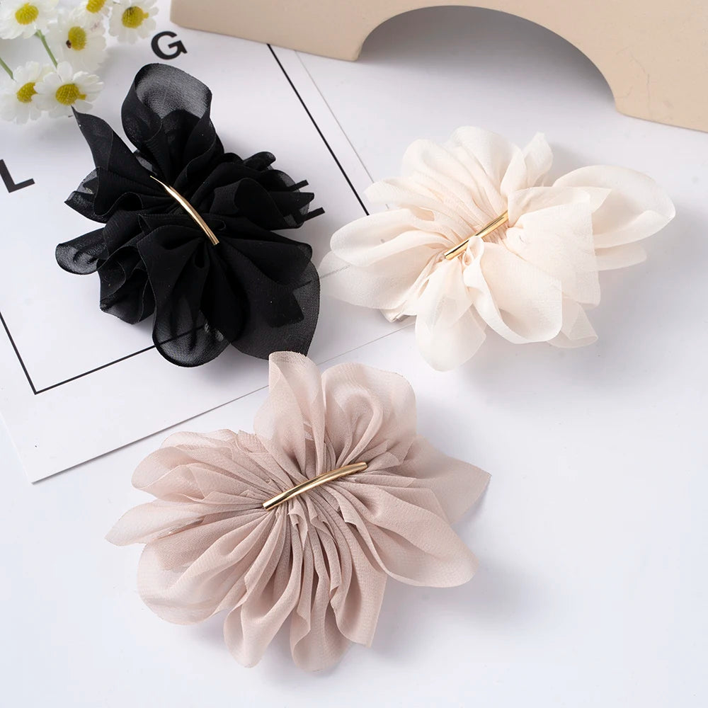 Big Spring Hair Claw Clips with Chiffon Flowers - Smarsty