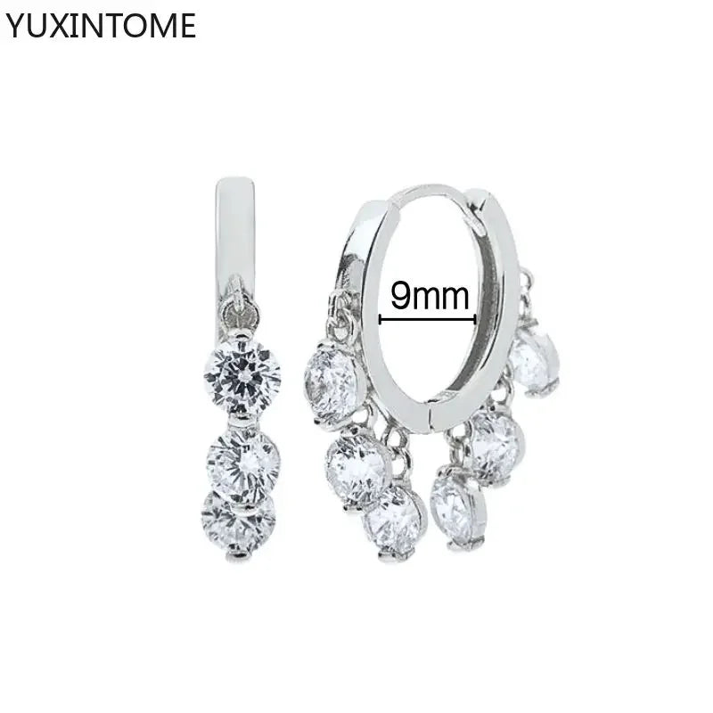 925 Sterling Silver Hoop Earrings White Crystal Luxury - Smarsty