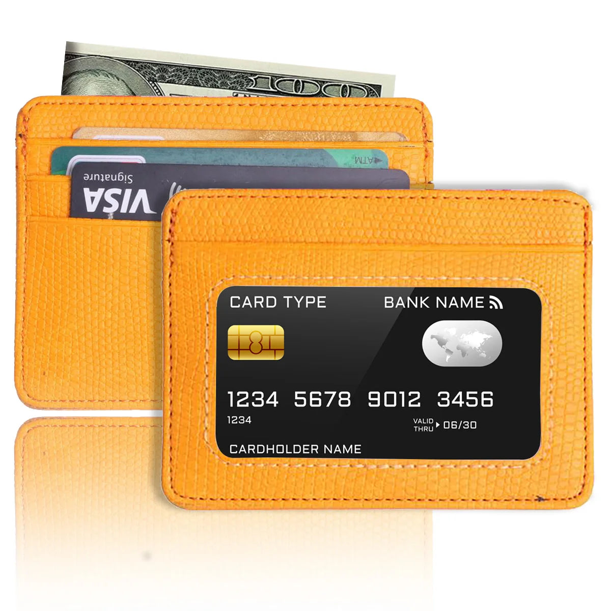 Minimalist Slim Credit Card Holder with Transparent ID Window, Small Leather Card Wallet for Women Men