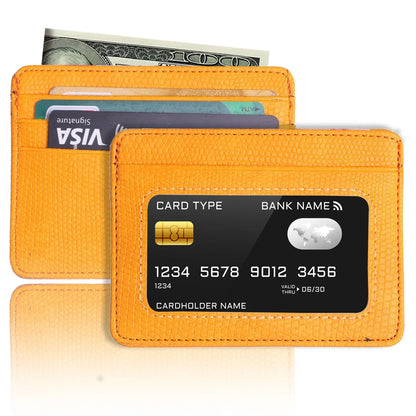 Minimalist Slim Credit Card Holder with Transparent ID Window, Small Leather Card Wallet for Women Men