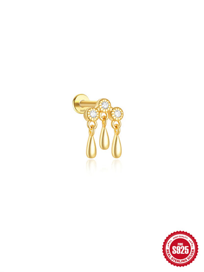 925 Sterling Silver Lotus Tassel Zircon Stud Earrings - Smarsty