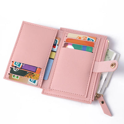 Women Wallets PU Leather Female Purse Mini Hasp Solid Multi-Cards Holder Coin Short Wallets Slim Small Wallet Zipper Hasp - Smarsty