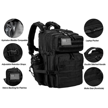 LHI 45L/35L/25L Tactical Backpack for Men and Women Waterproof Athlete Gym Outdoor Bag Travel Hiking Rucksack with Bottle Holder - Smarsty