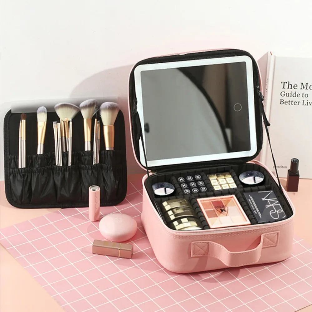 Large Travel Makeup Bag with Illuminated Mirror - Smarsty