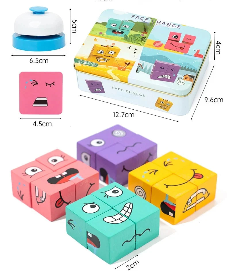 Cube Face Changing Building Blocks Board Game Wood Puzzle Montessori Expression Wooden Blocos for Children Battle Table Game by Smarsty