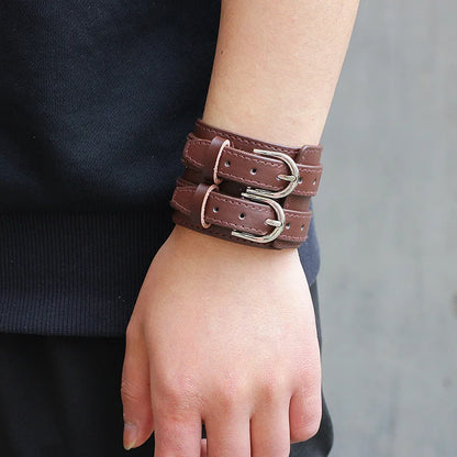 Men's Genuine Leather Bracelet Adjustable Vintage Punk Style - Smarsty