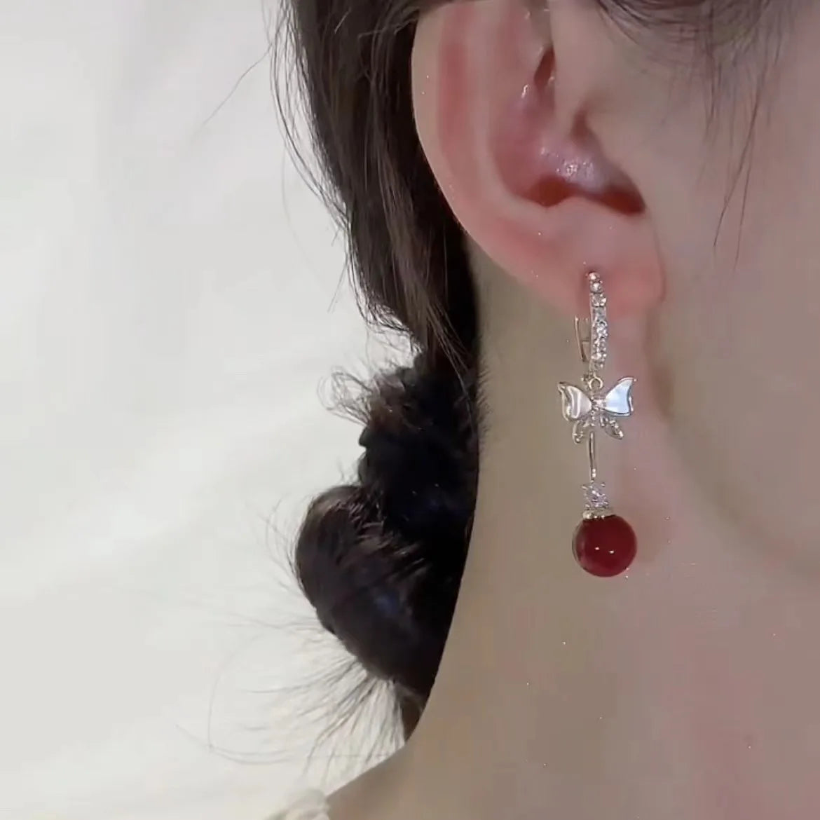 Elegant Red Zircon Butterfly Drop Earrings for Women Fashion - Smarsty