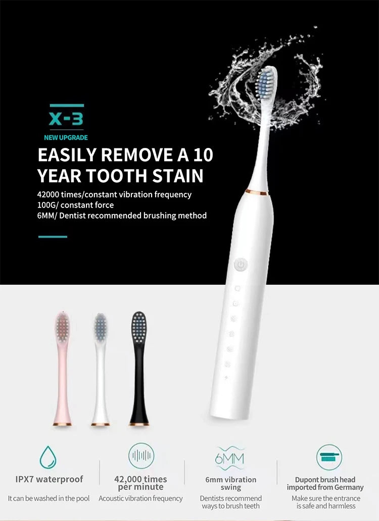 Electric Ultrasonic Toothbrush with Six Speed Modes - Smarsty