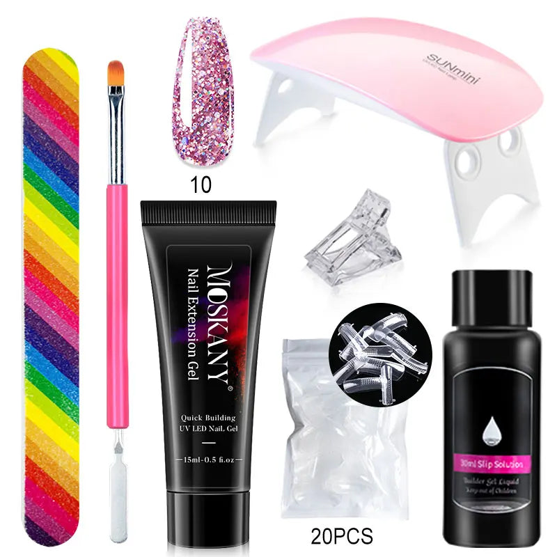 Poly Nail Gel Set With 6W LED Lamp For Beginners - Smarsty