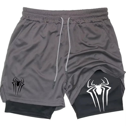Y2K Performance Shorts Men Spider Printed GYM Casual Sports Compression Shorts Workout Running Mesh 2 In 1 Sport Short Pants - Smarsty