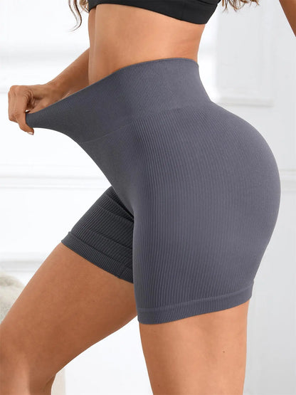 Women's Solid High Waist Sports Shorts, High Stretch Seamless Yoga Leggings, Ladies Sportswear for Indoor Outdoor Wear - Smarsty