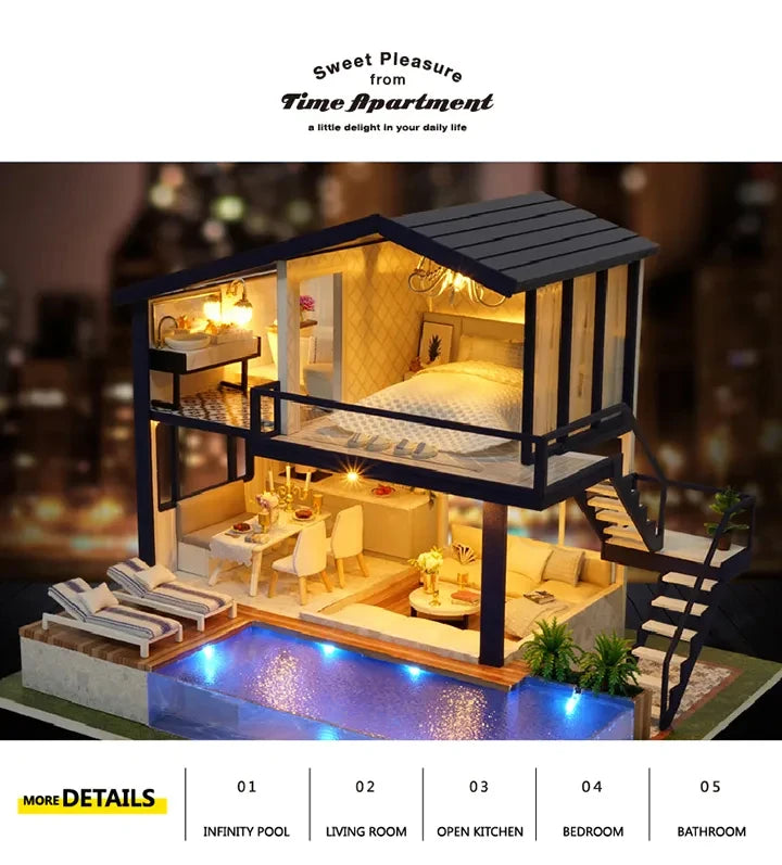 DIY Doll House Miniature Dollhouse With Furnitures Wooden House Miniaturas Toys For Children New Year Christmas Gift A by Smarsty