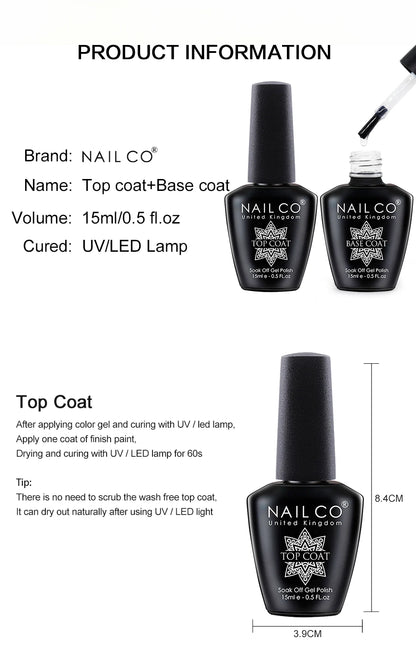 NAILCO 15ml Gel Top Coat and Base Coat for Long-Lasting Shine - Smarsty