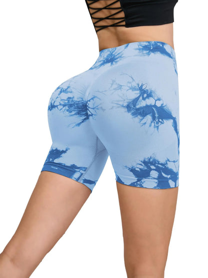 Tie Dyed Seamless Fitness Pants Women's High Waist and Hip Lifting Sports Tight Shorts Running Sexy Peach Fitness Yoga Shorts - Smarsty