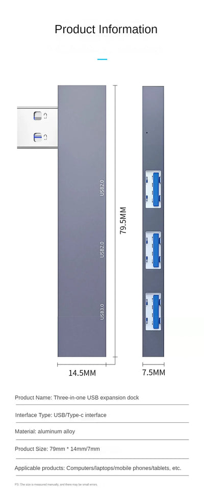 Type C USB Hub UltraSlim Three Port OTG USB 3.0 - Smarsty