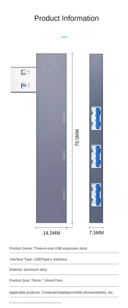 Type C USB Hub UltraSlim Three Port OTG USB 3.0